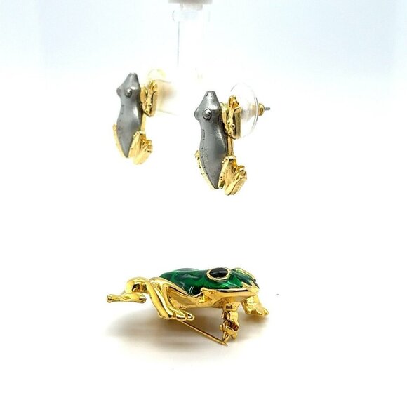 2 VTG Jewelry Frog Pieces - JJ Jonette & Ai Gold Tone & Enamel! Pin Earrings 122 - Picture 3 of 12